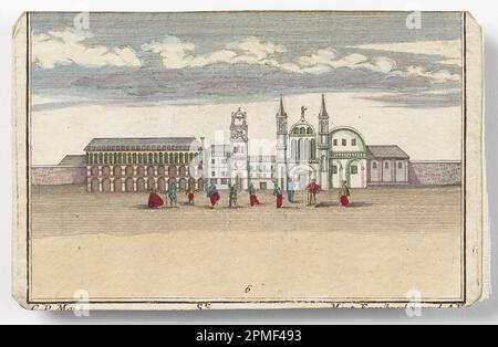 Stampa, il Carnevale di Venezia (Peep-show); Martin Engelbrecht (tedesco, 1684–1756); Germania; incisione, pennello e acquerello su carta; 9,6 x 15 cm (3 3/4 x 5 7/8 pollici) Foto Stock