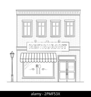 Edificio ristorante - classica illustrazione in bianco e nero Illustrazione Vettoriale