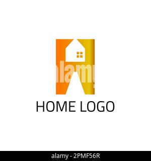 Lettera logo con spazio negativo a forma di casa. Illustrazione Vettoriale