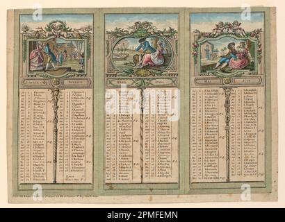 Stampa, Almanacco per 1789; incisione, pennello e acquerello su carta; 20,3 x 28,3 cm (8" x 11 1/8 poll.) Foto Stock