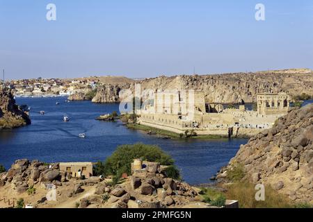 Egitto, Egitto superiore, Nubia, valle del Nilo, Assuan, Agilka isola, tempio di Philae elencato come Patrimonio Mondiale dell'Umanità dall'UNESCO Foto Stock