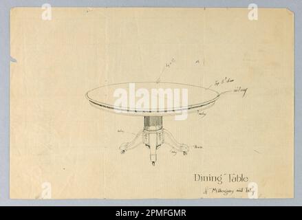 Disegno, disegno per un tavolo da pranzo di mogano ed inserto; disegnato da A.N. Davenport Co.; penna e inchiostro nero su carta sottile color crema; 18,4 x 27,3 cm (7 1/4 x 10 3/4 pollici) Foto Stock