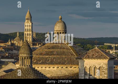 Francia, Dordogne, Perigord Bianco, Perigueux, la Cattedrale di San fronte dichiarata Patrimonio Mondiale dall'UNESCO nel contesto della Via Pellegrina di Santiago, Cattedrale di San fronte Bizantina (vista aerea) Francia, Dordogne (24), Périgord Blanc, Périgueux, la cathédrale Saint-Front classée Patrimoine Mondial de l'Unesco au titre des chemins de Saint-Jacques de Compostelle, cathédrale bizantino Saint-Front (vue aérienne) Foto Stock