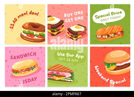 Post sui social media per un pasto sandwich Illustrazione Vettoriale