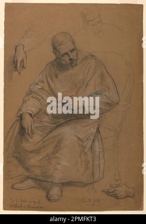 Disegno, Studio per 'Tiziano che mostra l'entombment a Carlo V e Papa Clemente VII'; Daniel Huntington (americano, 1816–1906); USA; grafite e gesso bianco su carta di colza marrone chiaro; 46,7 x 31,4 cm (18 3/8 x 12 3/8 in.); Bequest di Erskine Hewitt; 1942-50-328 Foto Stock