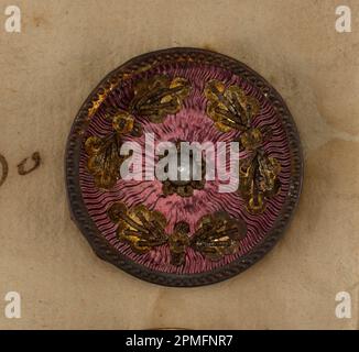 Bottone (Francia); carta, foglio metallico, filo, paillette Foto Stock