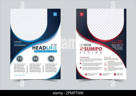 Blue and Red business annuale rapporto brochure volantino modello vettore, copertina volantino presentazione astratto sfondo geometrico, volantino moderno Illustrazione Vettoriale