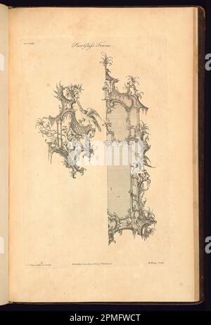 Stampa, Pier Glass Frame; disegnato da Thomas Chippendale (1718 – 1779); inciso da Matthias Darly (inglese); pubblicato da J. Haberkorn (inglese, fl. 1755–65); Inghilterra; incisione su carta steso biancata; totale: 44,8 x 28,5 cm (17 5/8 x 11 1/4 pollici) Platemark: 35,2 x 22,5 cm (13 7/8 x 8 7/8 pollici) Foto Stock