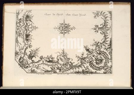 Bound Print, due quarti di soffitto, Nouveau Livre de Plafonds (nuovo libro dei soffitti); disegnato da Francesco de Cuvilliés il Vecchio (Belgio, Germania attiva, 1695-1768); inciso da Carl Albert von Lespilliez (tedesco, 1723-1796); Germania; incisione e incisione su carta; 18 x 26,8 cm (7 1/16 x 10 9/16 pollici) Foto Stock