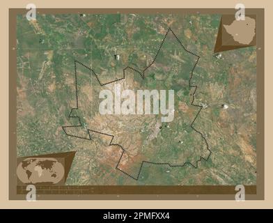 Bulawayo, città dello Zimbabwe. Mappa satellitare a bassa risoluzione. Mappe delle posizioni ausiliarie degli angoli Foto Stock