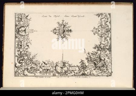 Bound Print, due quarti di soffitto, Nouveau Livre de Plafonds (nuovo libro dei soffitti); disegnato da Francesco de Cuvilliés il Vecchio (Belgio, Germania attiva, 1695-1768); inciso da Carl Albert von Lespilliez (tedesco, 1723-1796); Germania; incisione e incisione su carta; 17,8 x 26,2 cm (7 x 10 5/16 pollici) Foto Stock