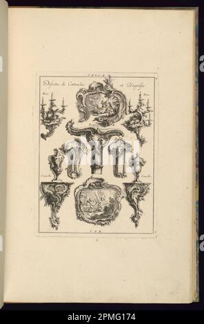 Print, Desseins de cartointes et D'Agraffes; Designed by Francois de Cuvilliés il Vecchio (Belgio, Germania attiva, 1695 - 1768); Germania; incisione e incisione su carta stesa biancastra; Platemark: 24,7 x 18,5 cm (9 3/4 x 7 5/16 pollici) Foglio: 44 x 28,6 cm (17 5/16 x 11 1/4 pollici) Foto Stock