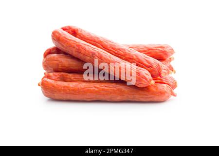 Gustose salsicce. Frankfurters isolato su sfondo bianco. Foto Stock