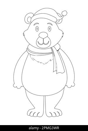 Vettore di personaggio cartoon dell'orso polare carino bianco e nero. Colorazione pagina di Cartoon Polar Bear Illustrazione Vettoriale