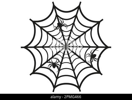 Spider nero. Spiderweb. Ragno seduto sulla tela del ragno Illustrazione Vettoriale