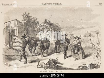 Print, Driving Home The Corn; Published by Harper's Weekly; After Winslow Homer (American, 1836–1910); USA; incisione del legno in inchiostro nero su carta; Image: 16,5 x 23,5 cm (6 1/2 x 9 1/4 in.) Foto Stock