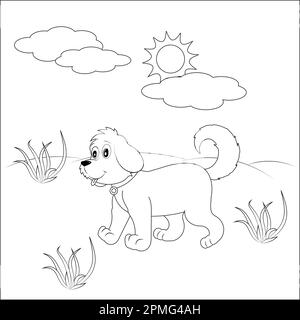 Carino cane cartoon personaggio colorazione pagina. Libro da colorare per bambini Illustrazione Vettoriale