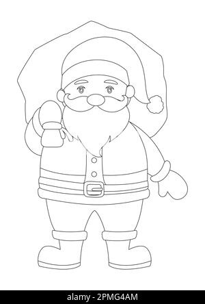 Pagina da colorare del cartoon personaggio di Babbo Natale Illustrazione Vettoriale