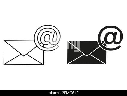 Vettore icona piatta e-mail in bianco e nero su sfondo bianco Illustrazione Vettoriale