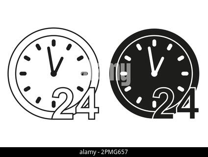 Assistenza personalizzata in bianco e nero 24 ore su 24 Icon Flat Design Vector Illustrazione Vettoriale