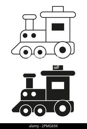 Icona Locomotiva giocattolo bianca e nera Flat Design Vector Illustrazione Vettoriale