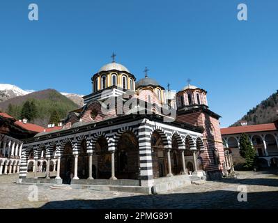 Monastero di Rila, (Sveti Ivan Rilski), Monti di Rila, Repubblica di Bulgaria. Foto Stock