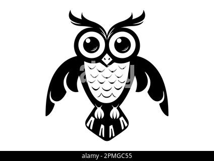 Vettore di Owl Clipart nero isolato su sfondo bianco. Black Owl Icon Flat Design Illustrazione Vettoriale