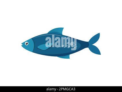 Pesce blu cartone animato in stile piatto. Illustrazione vettoriale di pesci marini isolati su sfondo bianco Illustrazione Vettoriale