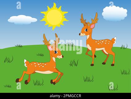 Cartoon Cervo in diverse posizioni. Illustrazione vettoriale del Cervo Illustrazione Vettoriale