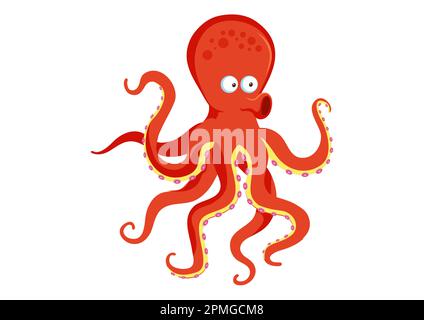 Personaggio del polpo del cartone animato isolato su sfondo bianco. Illustrazione vettoriale del polpo del cartone animato Illustrazione Vettoriale