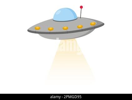 Cartoon UFO isolato su sfondo bianco. UFO alieno Illustrazione Vettoriale