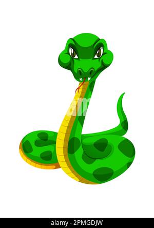 Cartone animato verde serpente su sfondo bianco. Serpente vettoriale Illustrazione Vettoriale