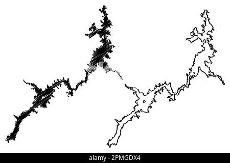 Lago Nasser serbatoio (Africa, Repubblica araba d'Egitto) mappa vettore illustrazione, schizzo mappa Illustrazione Vettoriale