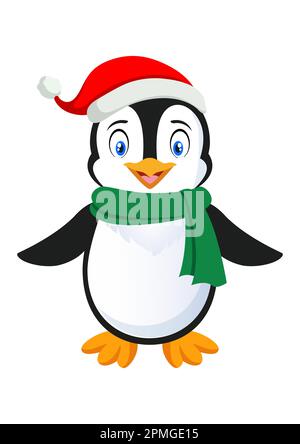 Carino pinguino Cartoon vettore personaggio su sfondo bianco Illustrazione Vettoriale