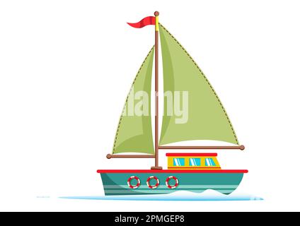 Clipart Boat in stile piatto isolato su sfondo bianco Vector Illustration Illustrazione Vettoriale