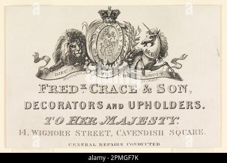 Print, Tradecard, Frederick Crace and Son, London; prodotto da Frederick Crace (inglese, 1779-1859); Inghilterra; incisione, inchiostro nero su cartone bianco Foto Stock