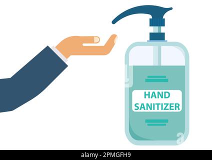Flacone igienizzante per le mani, gel detergente, disinfezione. Liquido per l'igiene delle mani. Illustrazione vettoriale Illustrazione Vettoriale