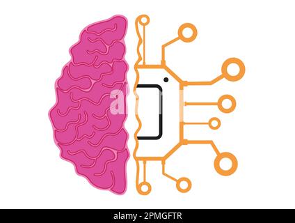 Intelligenza artificiale half-brain chip half-processor isolata su sfondo bianco Illustrazione Vettoriale