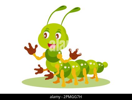 Happy Cute Caterpillar Cartoon Character Vector Illustrazione Vettoriale