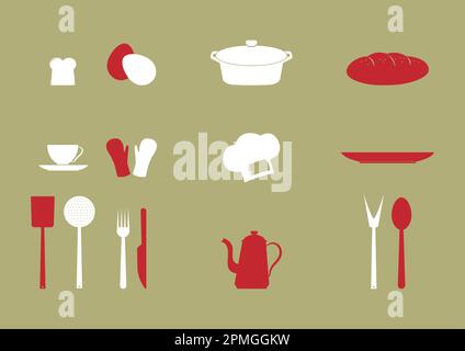 Collezione icone cucina in stile piatto Illustrazione Vettoriale