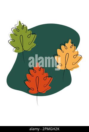 Disegno linea foglia stile minimo. Stile minimalista astratto disegno a mano Illustrazione Vettoriale