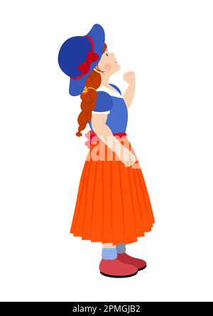 Bambina con personaggio Hat Cartoon Illustrazione Vettoriale