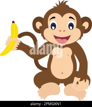 Scimmie che detengono un carattere di cartone animato di banana Illustrazione Vettoriale