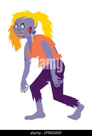 Spaventoso zombie ragazza. Illustrazione vettoriale del cartone animato della ragazza bionda zombie Illustrazione Vettoriale