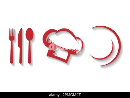Icone dello chef della cucina rossa Illustrazione Vettoriale