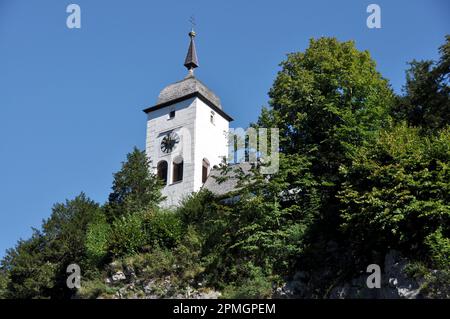 Famosa cappella su una roccia a Traunkirchen in alta austria, Salzkammergut Foto Stock