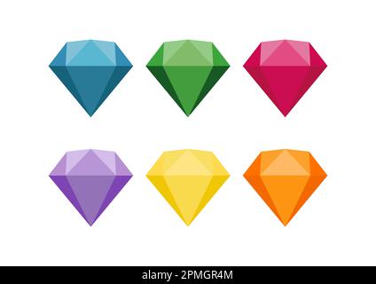 Illustrazione vettoriale di sei diversi colori di diamanti isolati su sfondo bianco Illustrazione Vettoriale