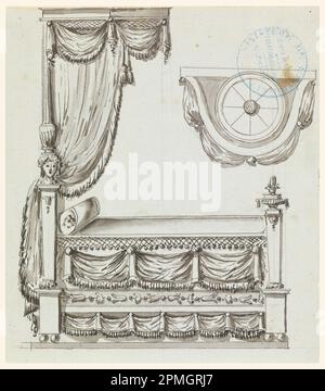 Disegno, disegno originale, Cahier VII, piastra 1; progettato da Richard de Lalonde (francese, attivo 1780–96); Francia; inchiostro nero e penna, pennello e lavaggio su carta greenastra; 19,2 x 17,2 cm (7 9/16 x 6 3/4 in.) Foto Stock