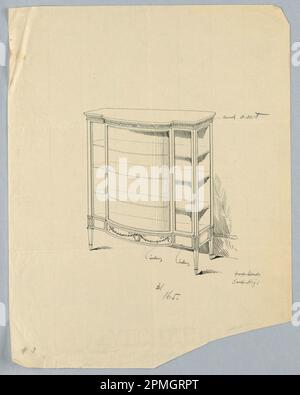 Disegno, Design per Cina Cabinet con fronte convesso; progettato da A.N. Davenport Co.; penna e inchiostro nero su carta crema sottile; 27,3 x 21,3 cm (10 3/4 x 8 3/8 pollici) Foto Stock