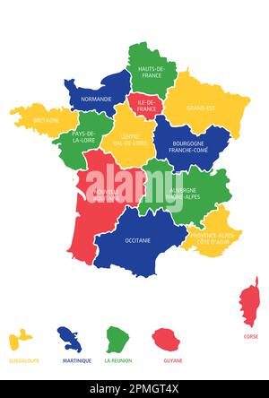 Illustrazione vettoriale di una mappa colorata della Francia con regioni Illustrazione Vettoriale